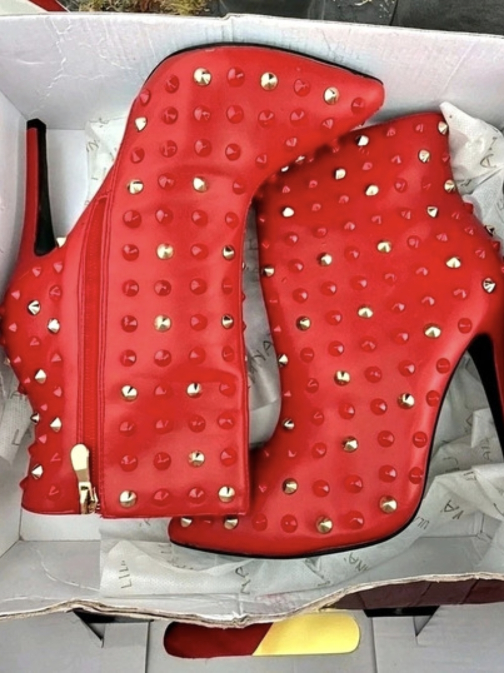 Liliana Red Studded Stilleto Boots